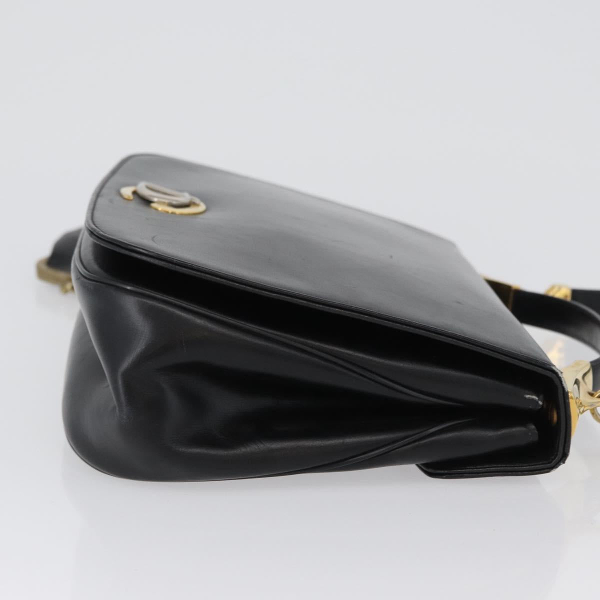 Christian Dior Shoulder Bag Calf Skin Black Gold Auth LNZ141