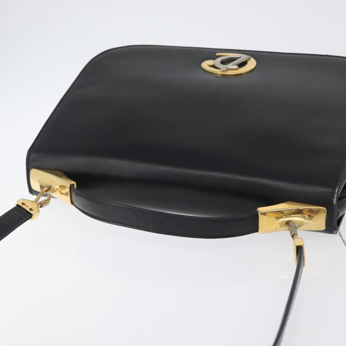 Christian Dior Shoulder Bag Calf Skin Black Gold Auth LNZ141