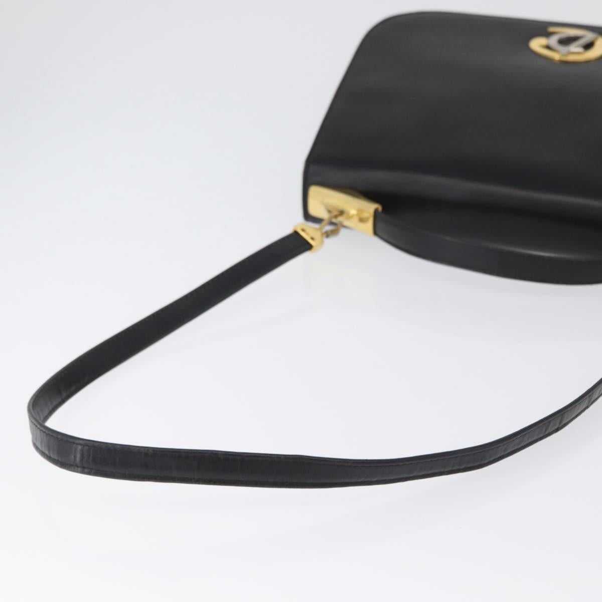 Christian Dior Shoulder Bag Calf Skin Black Gold Auth LNZ141
