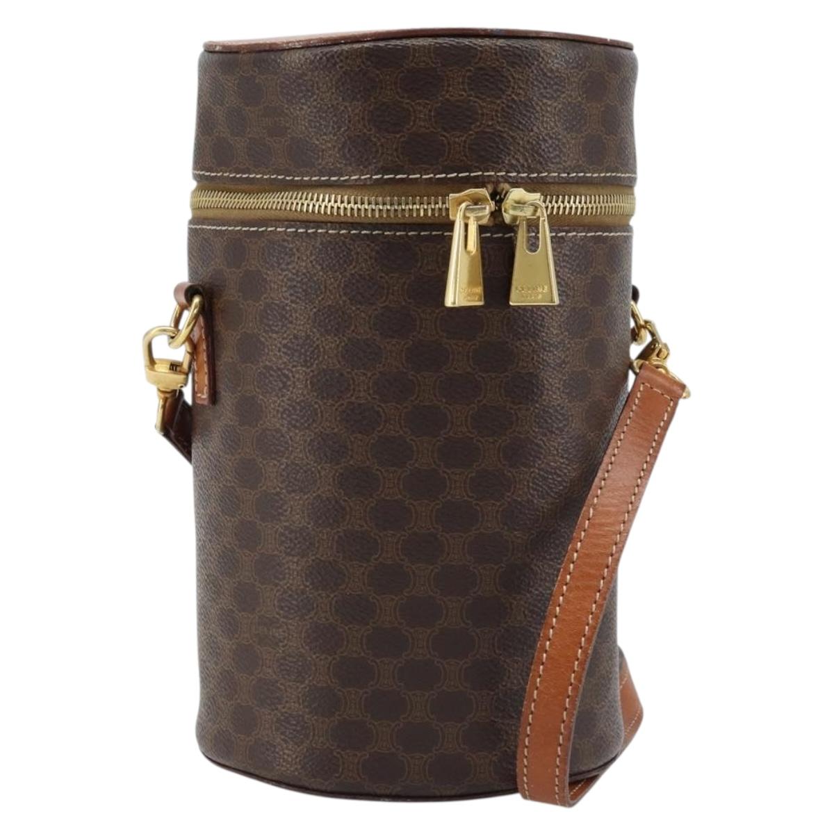 CELINE Macadam Canvas Shoulder Bag PVC Leather Brown Gold Auth LNZ142A