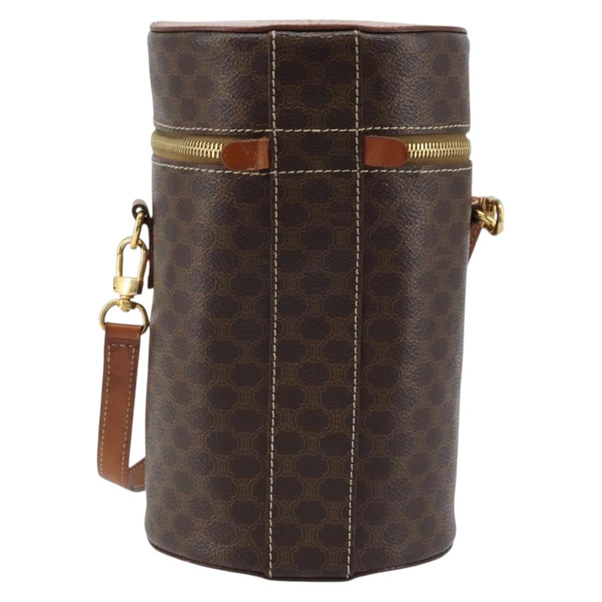 CELINE Macadam Canvas Shoulder Bag PVC Leather Brown Gold Auth LNZ142A