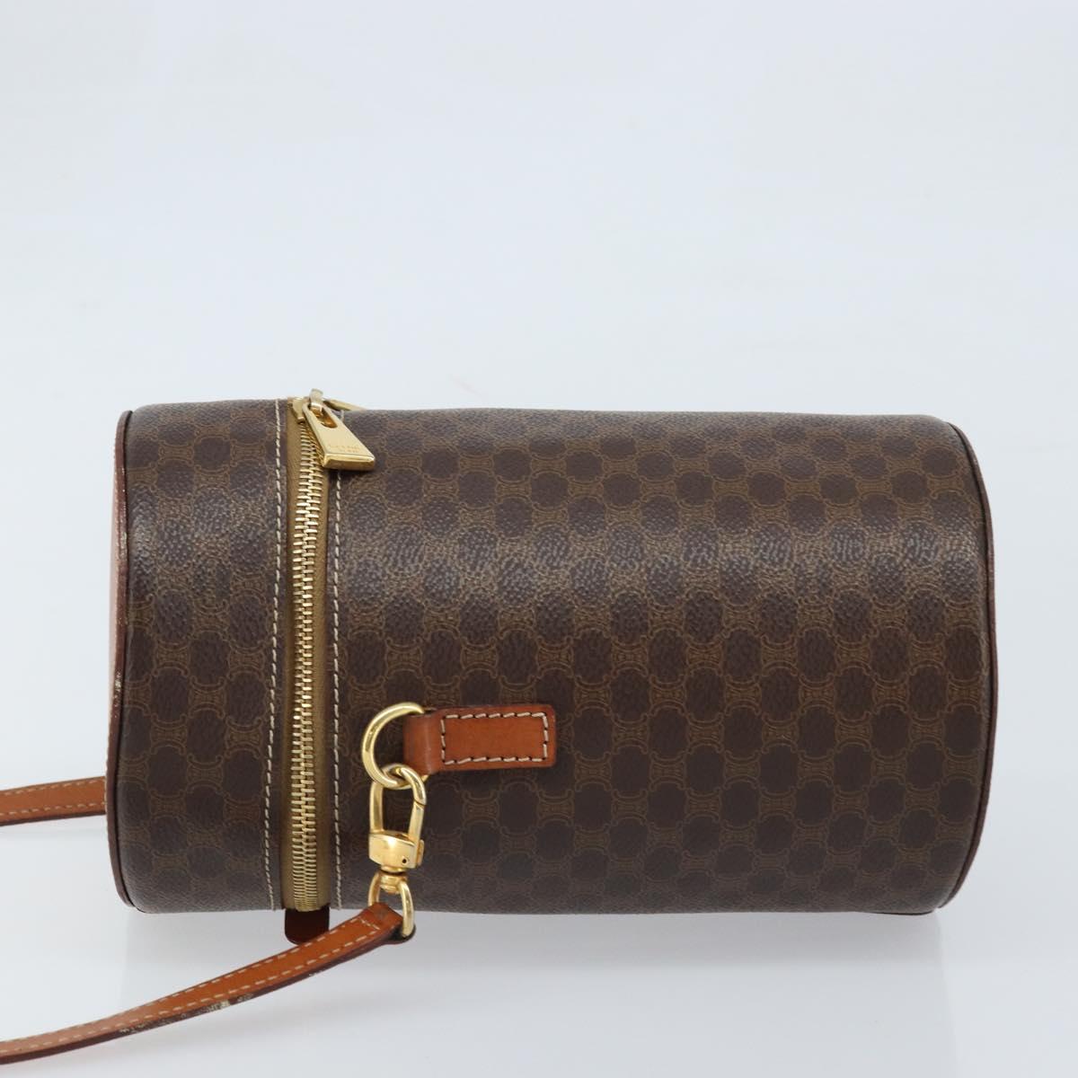 CELINE Macadam Canvas Shoulder Bag PVC Leather Brown Gold Auth LNZ142A