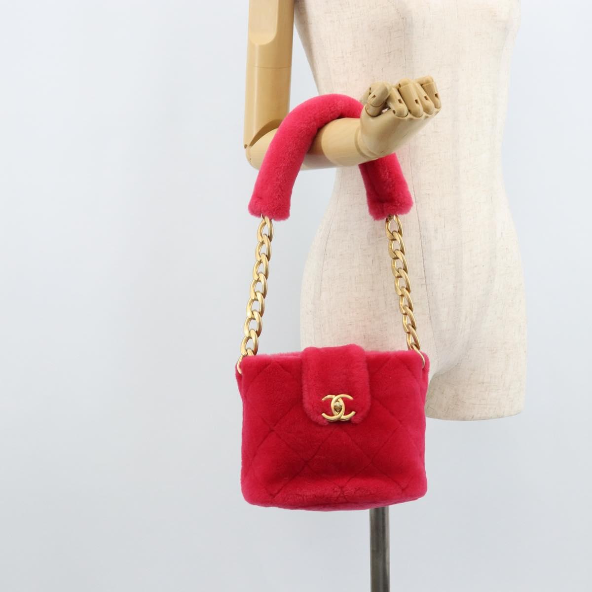 CHANEL Matelasse Chain Shoulder Bag fur Pink Gold CC Auth LNZ158SM
