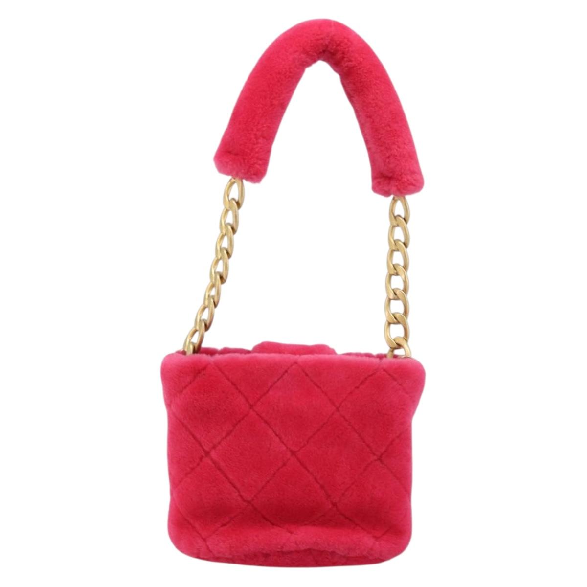 CHANEL Matelasse Chain Shoulder Bag fur Pink Gold CC Auth LNZ158SM