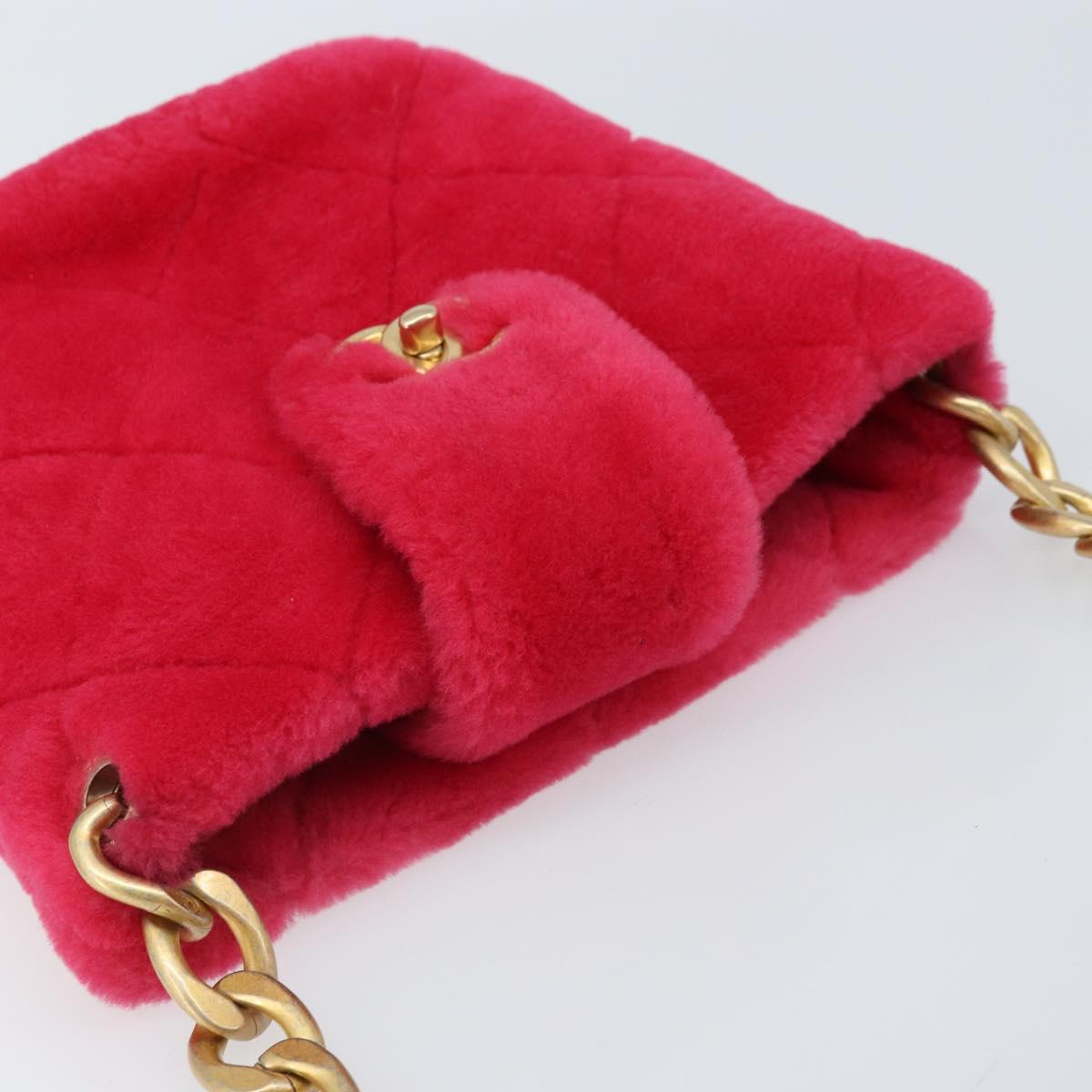 CHANEL Matelasse Chain Shoulder Bag fur Pink Gold CC Auth LNZ158SM