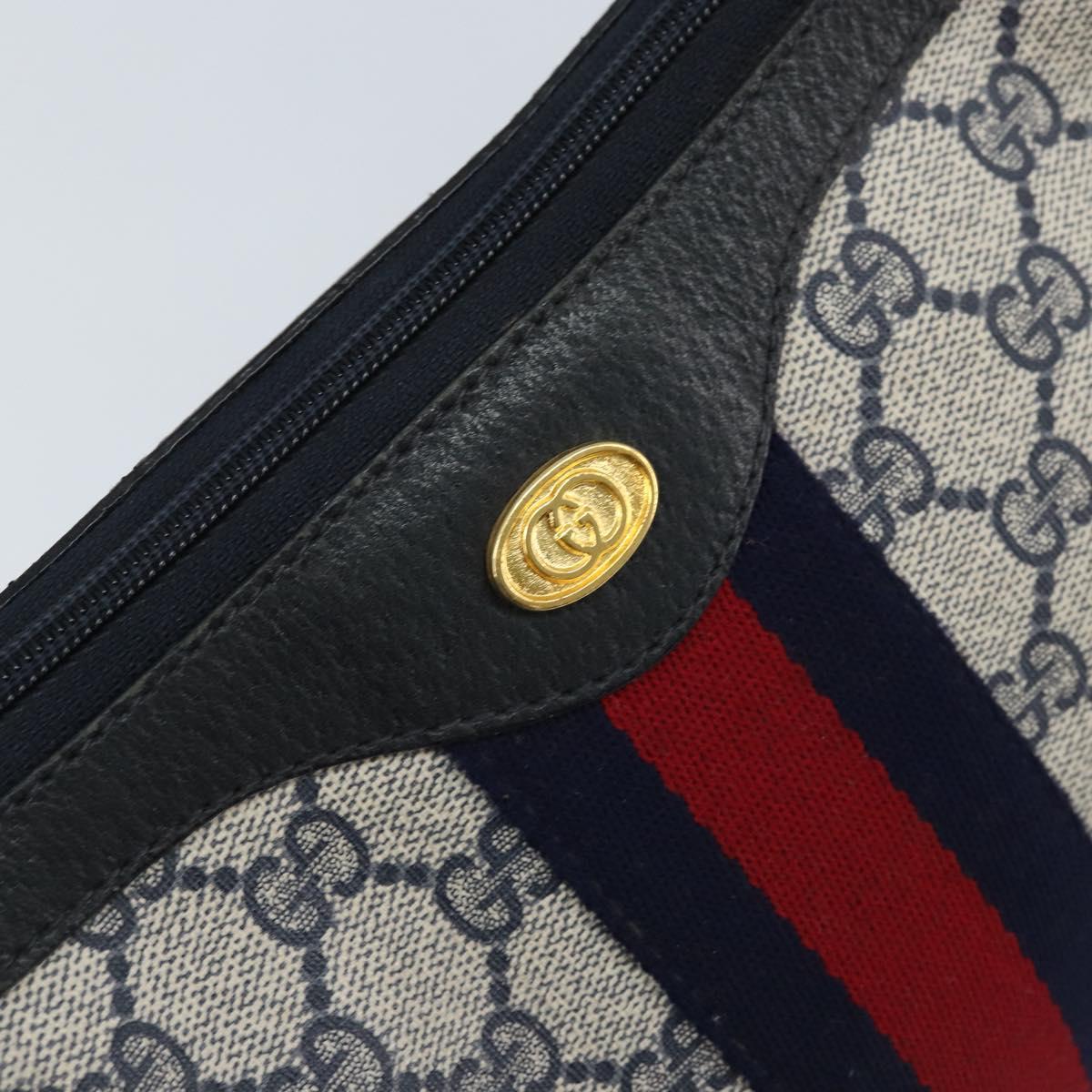 GUCCI GG Supreme Sherry Line Shoulder Bag PVC Navy Gold Auth LNZ160