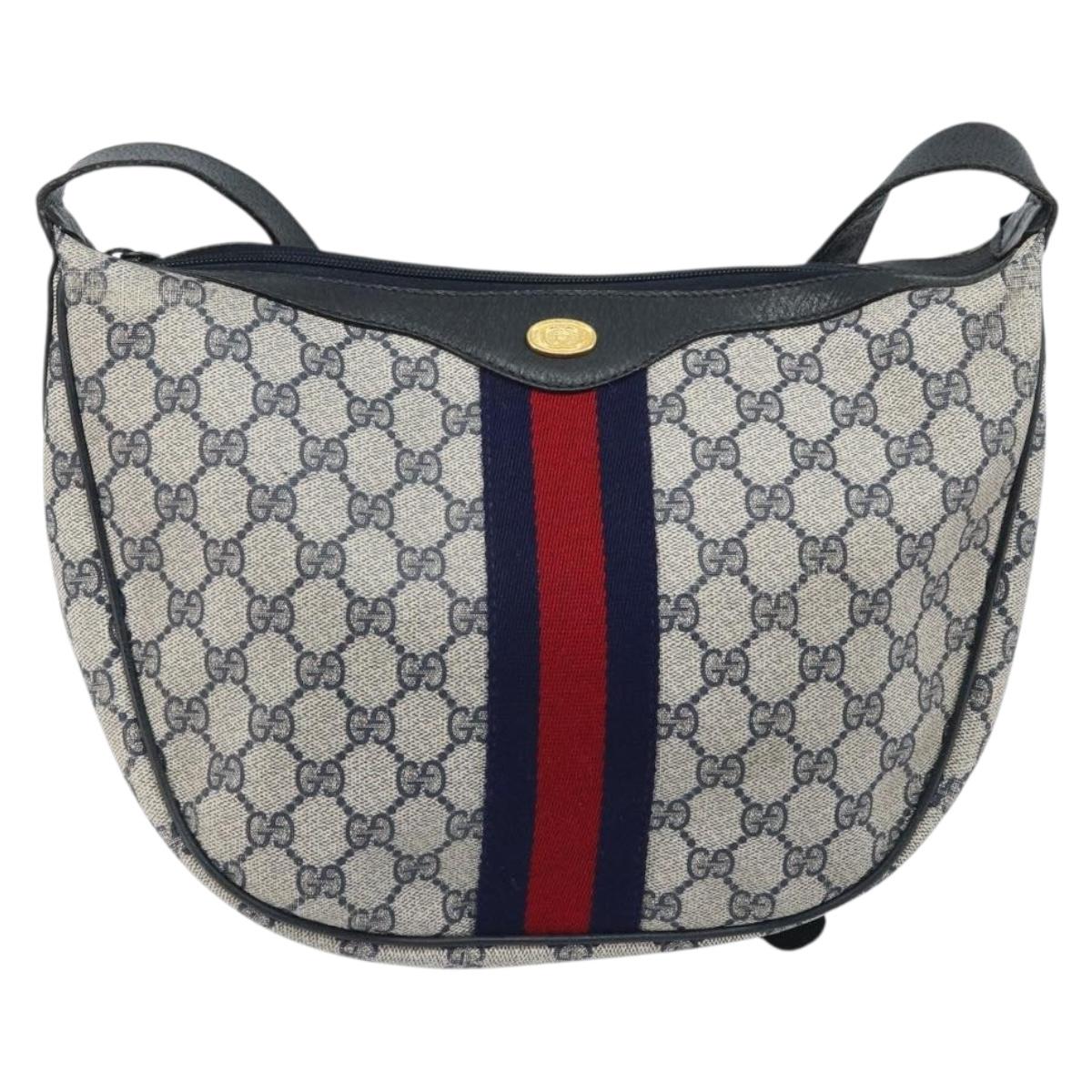 GUCCI GG Supreme Sherry Line Shoulder Bag PVC Navy Gold Auth LNZ160