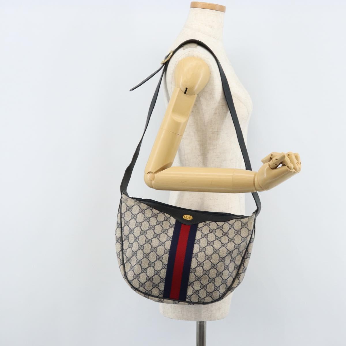 GUCCI GG Supreme Sherry Line Shoulder Bag PVC Navy Gold Auth LNZ160