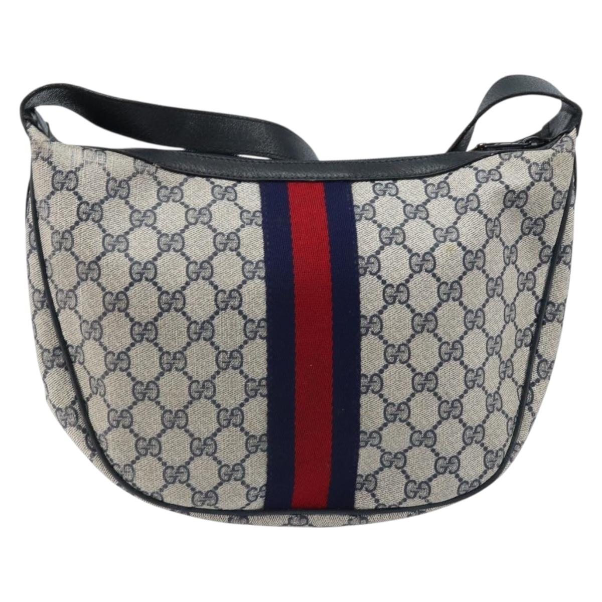 GUCCI GG Supreme Sherry Line Shoulder Bag PVC Navy Gold Auth LNZ160