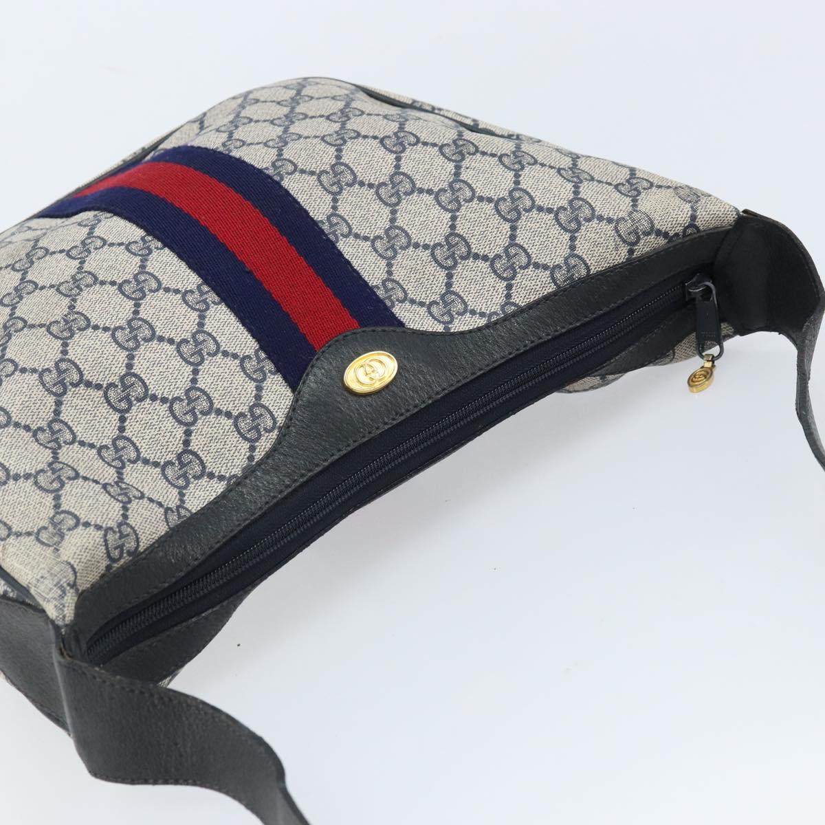 GUCCI GG Supreme Sherry Line Shoulder Bag PVC Navy Gold Auth LNZ160