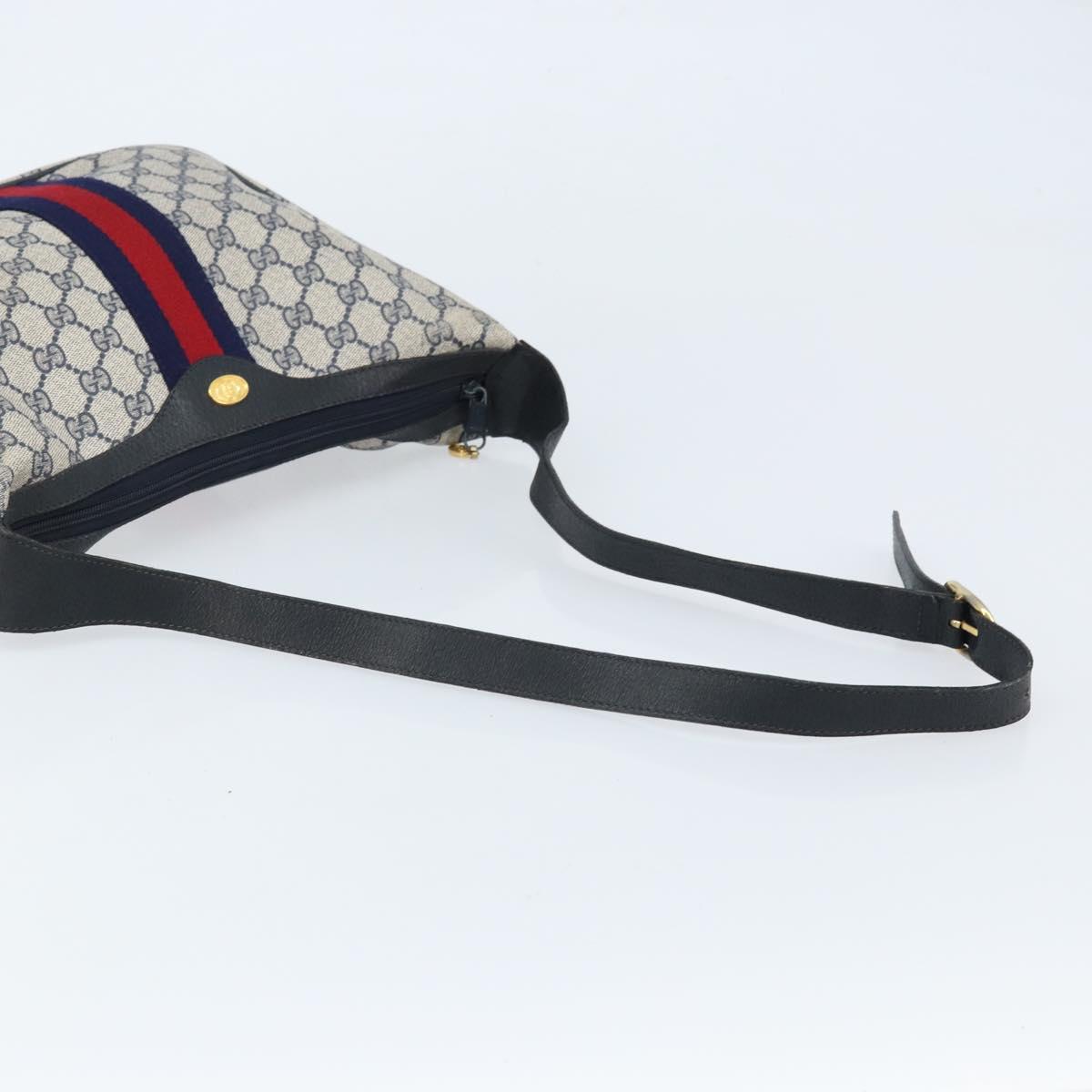 GUCCI GG Supreme Sherry Line Shoulder Bag PVC Navy Gold Auth LNZ160