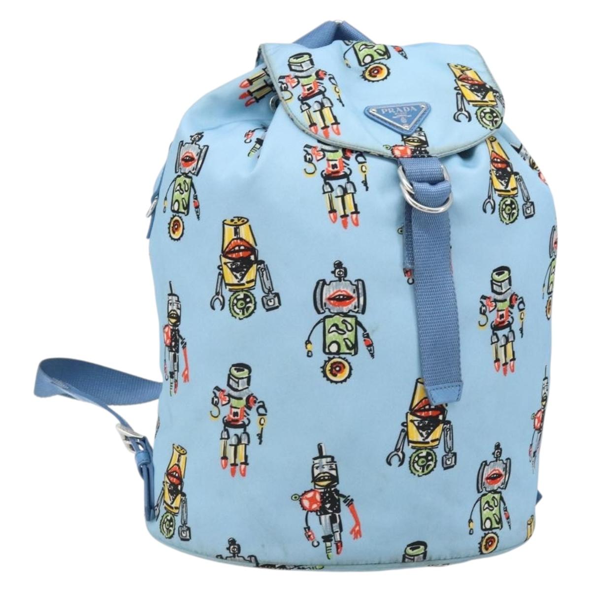 PRADA Backpack Nylon Light Blue Silver Auth LNZ196A