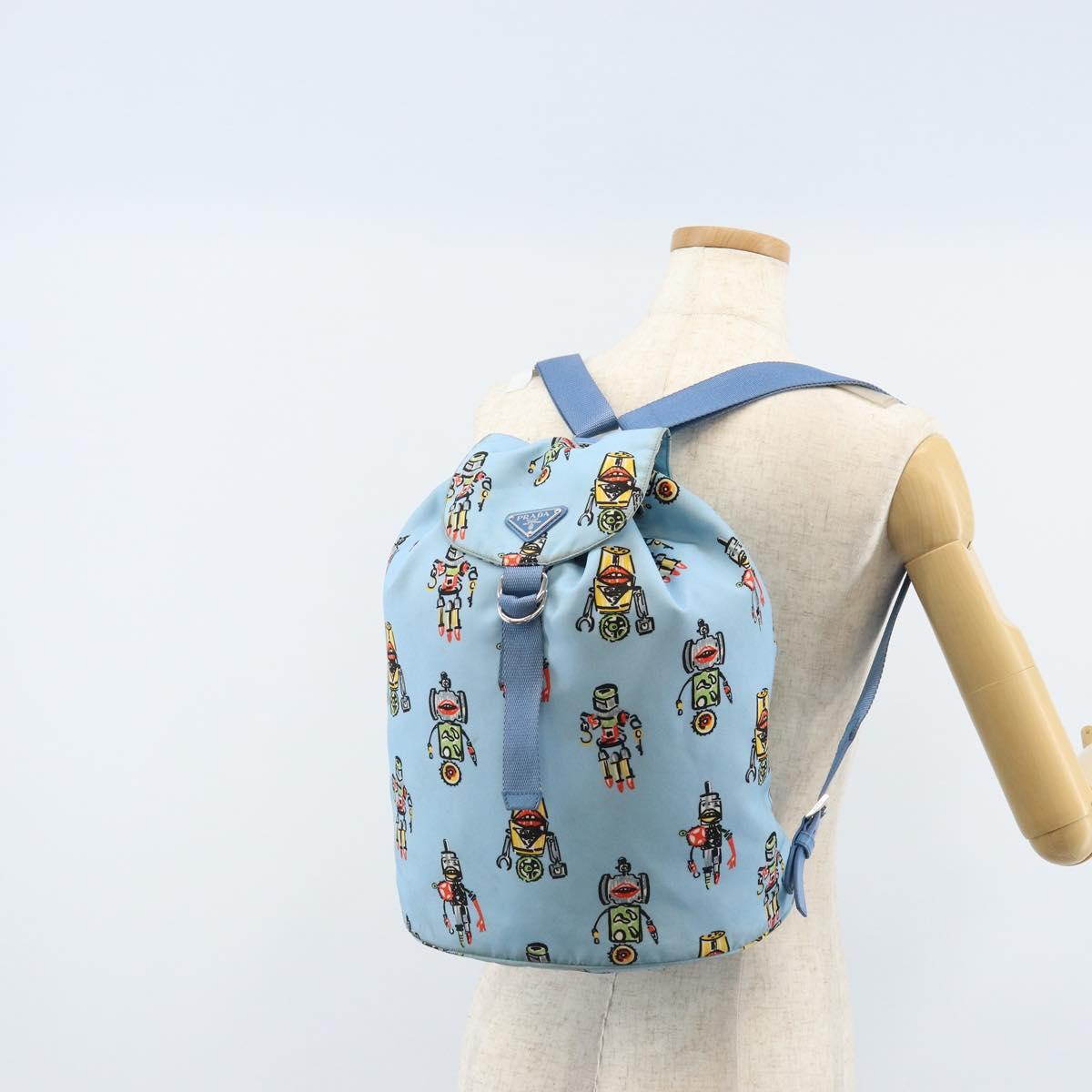 PRADA Backpack Nylon Light Blue Silver Auth LNZ196A