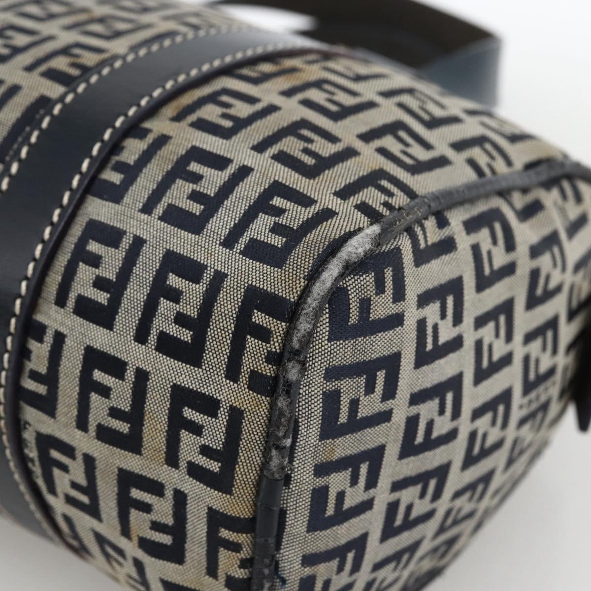 FENDI Zucchino Canvas Hand Bag Navy Silver Auth LNZ205