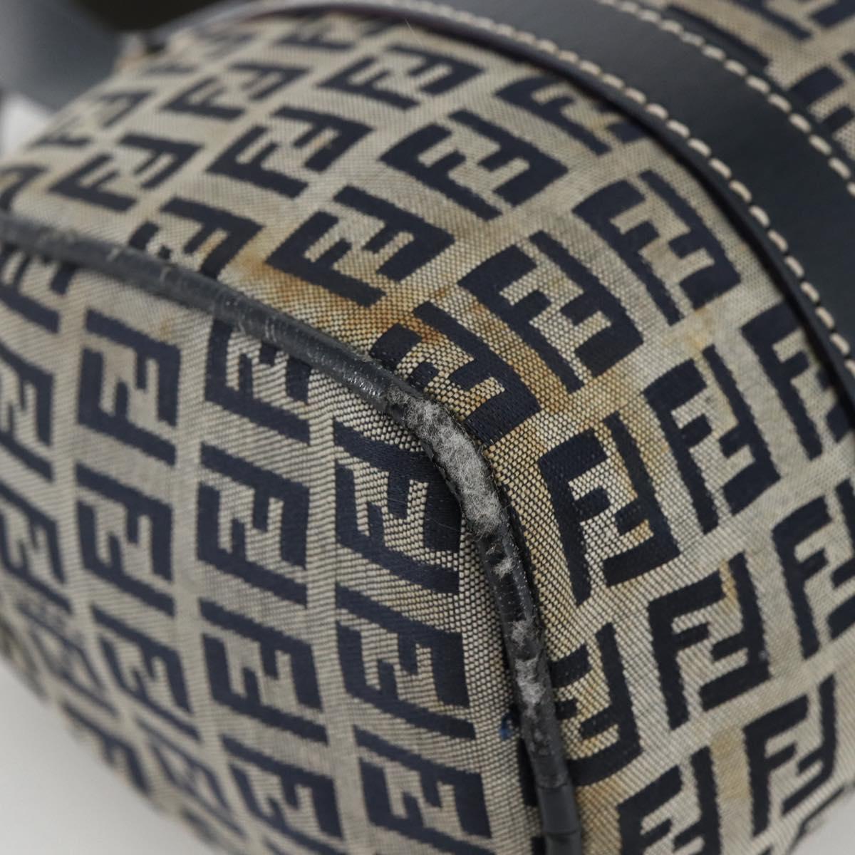 FENDI Zucchino Canvas Hand Bag Navy Silver Auth LNZ205