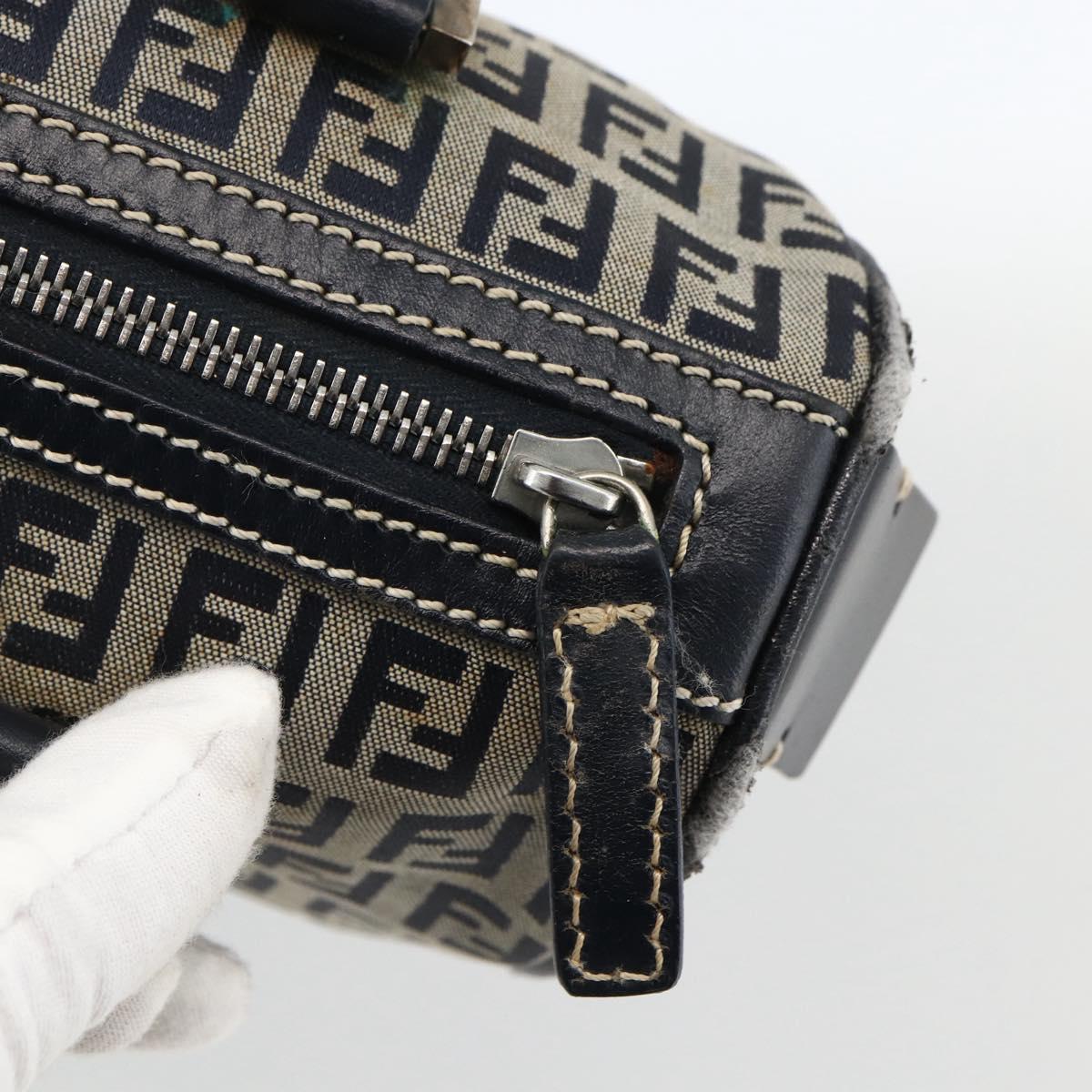 FENDI Zucchino Canvas Hand Bag Navy Silver Auth LNZ205