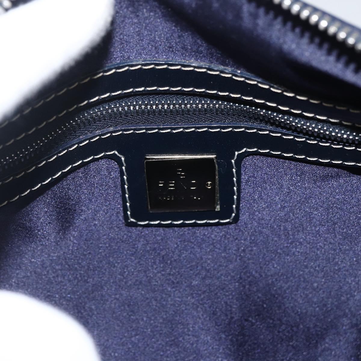 FENDI Zucchino Canvas Hand Bag Navy Silver Auth LNZ205