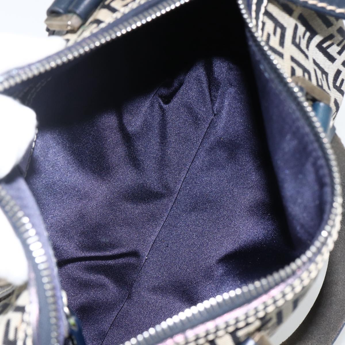 FENDI Zucchino Canvas Hand Bag Navy Silver Auth LNZ205