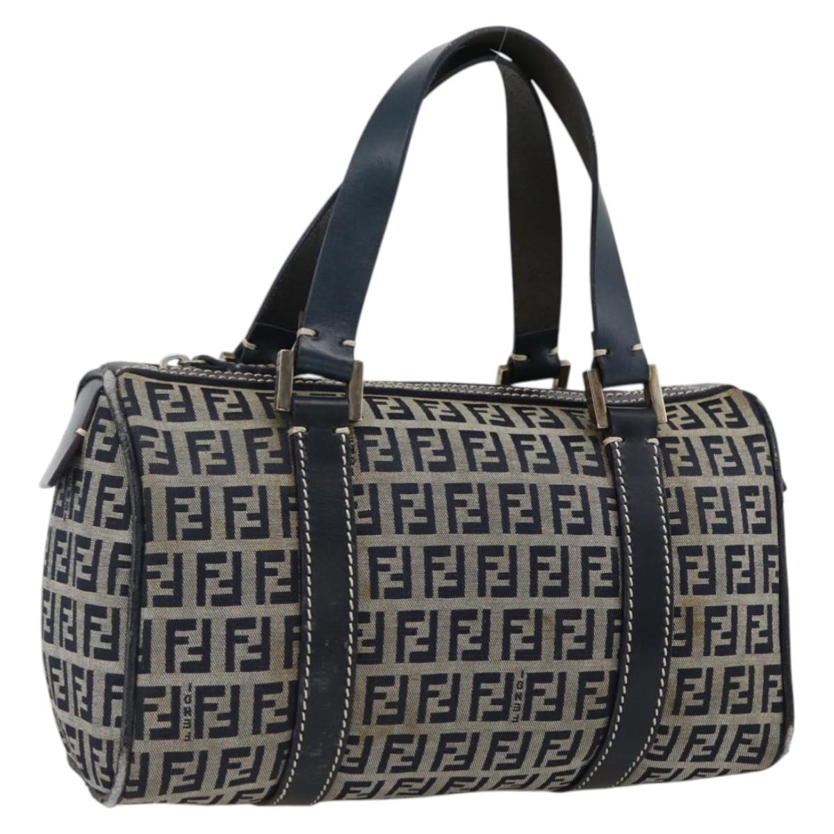 小物 FENDI FENDI Zucchino Canvas Hand Bag Navy Silver Auth LNZ205