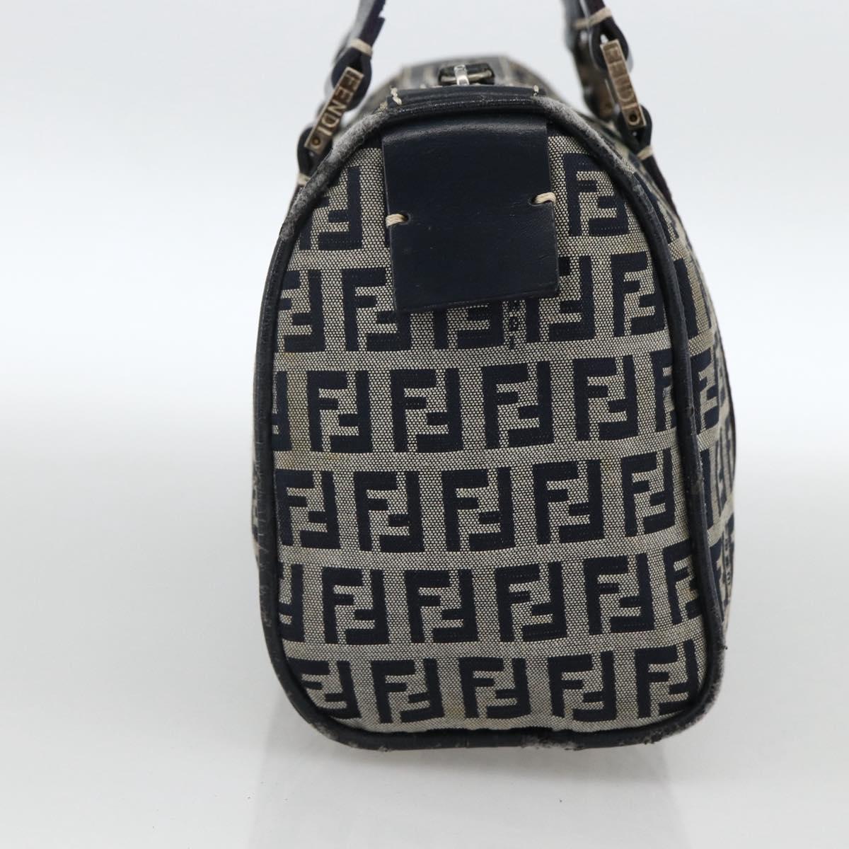 FENDI Zucchino Canvas Hand Bag Navy Silver Auth LNZ205