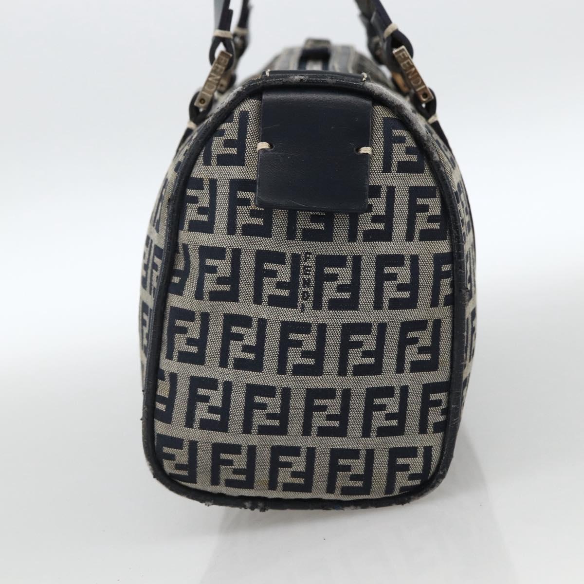 FENDI Zucchino Canvas Hand Bag Navy Silver Auth LNZ205