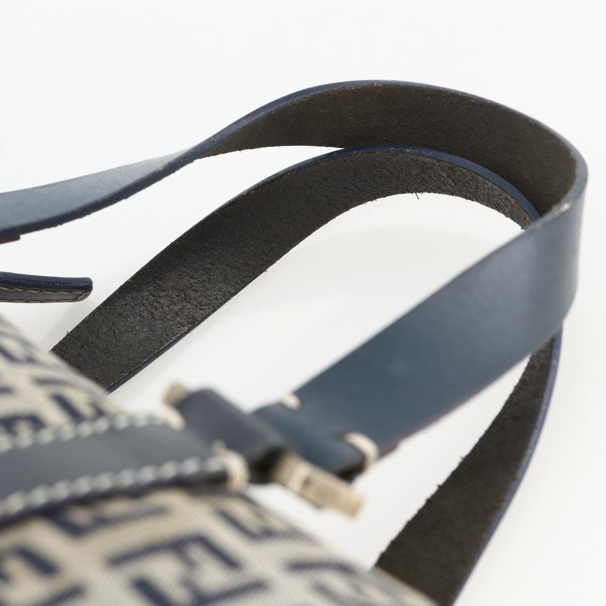 FENDI Zucchino Canvas Hand Bag Navy Silver Auth LNZ205