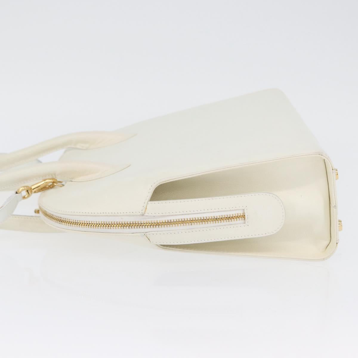 Salvatore Ferragamo Gancini Hand Bag Leather 2way White Gold Auth LNZ206