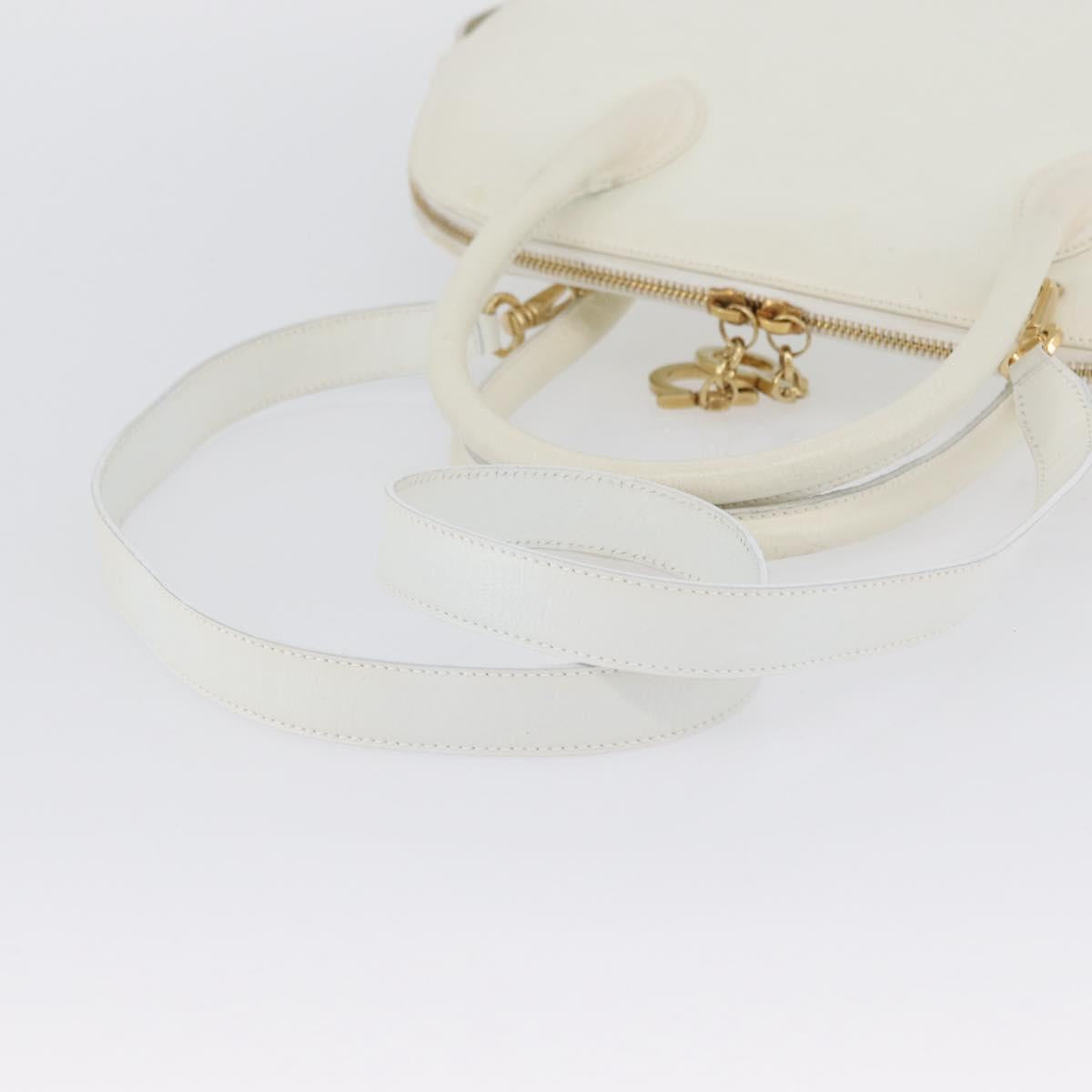 Salvatore Ferragamo Gancini Hand Bag Leather 2way White Gold Auth LNZ206