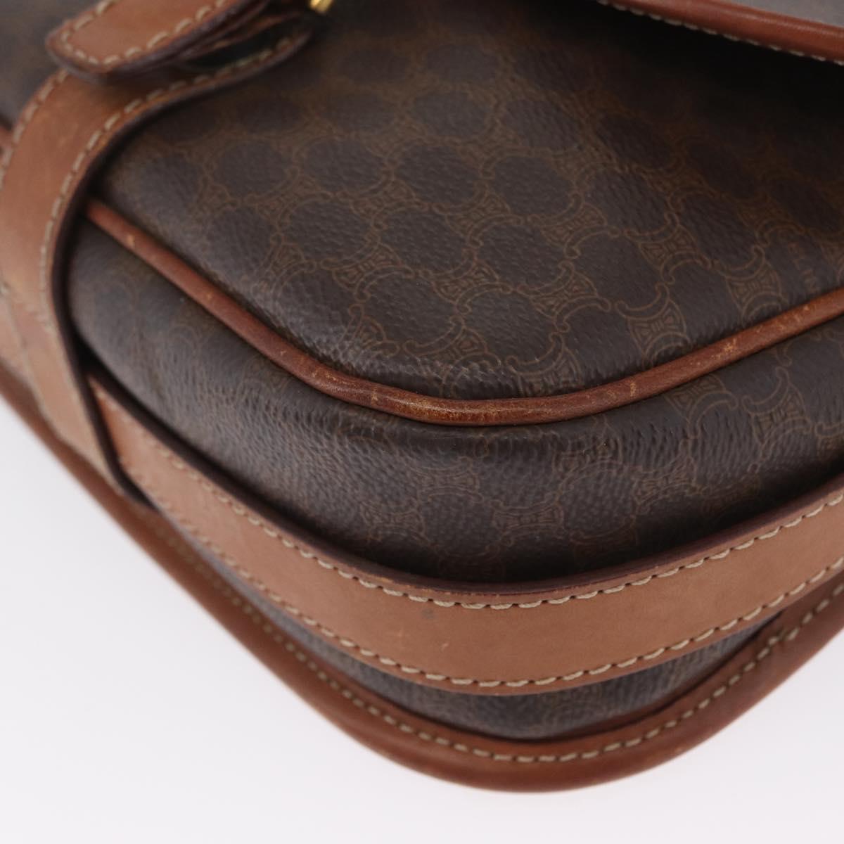 CELINE Macadam Canvas Shoulder Bag PVC Leather Brown Gold Auth LNZ209