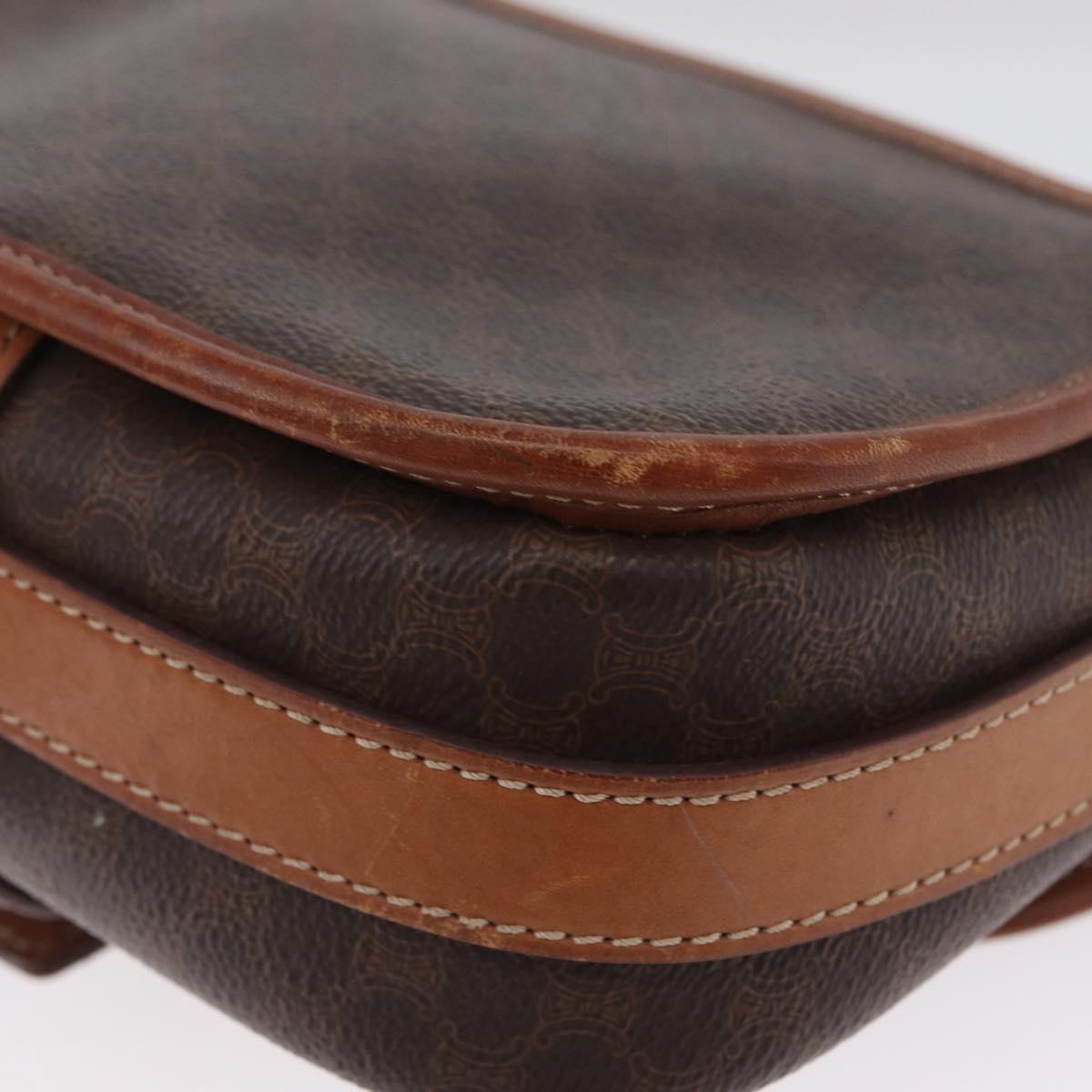 CELINE Macadam Canvas Shoulder Bag PVC Leather Brown Gold Auth LNZ209