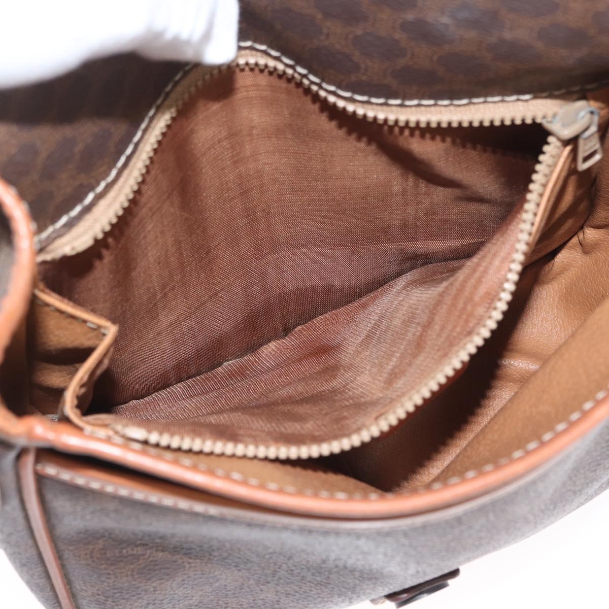 CELINE Macadam Canvas Shoulder Bag PVC Leather Brown Gold Auth LNZ209