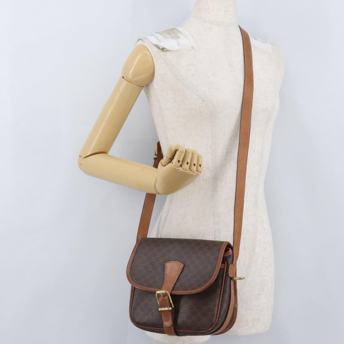 CELINE Macadam Canvas Shoulder Bag PVC Leather Brown Gold Auth LNZ209