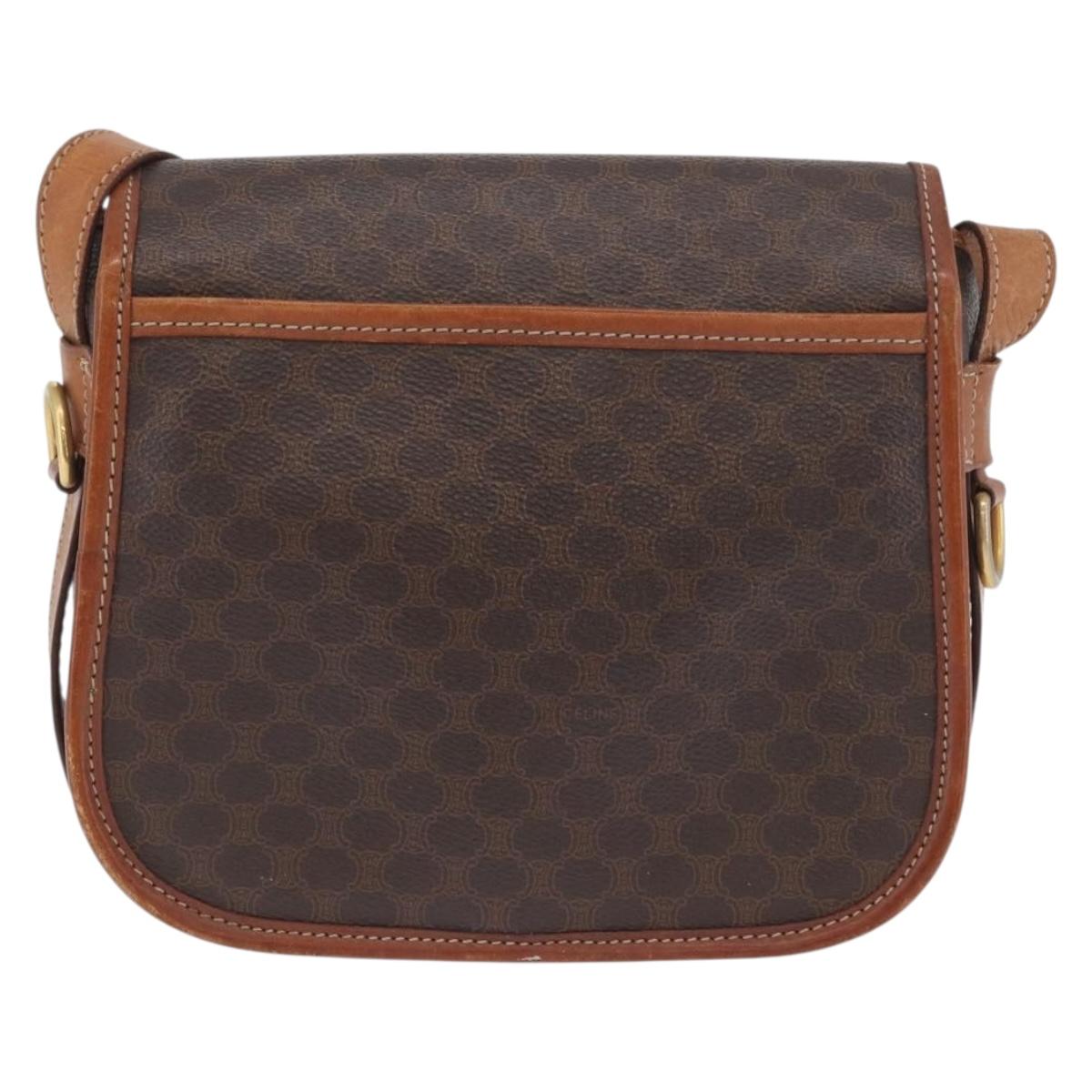 CELINE Macadam Canvas Shoulder Bag PVC Leather Brown Gold Auth LNZ209