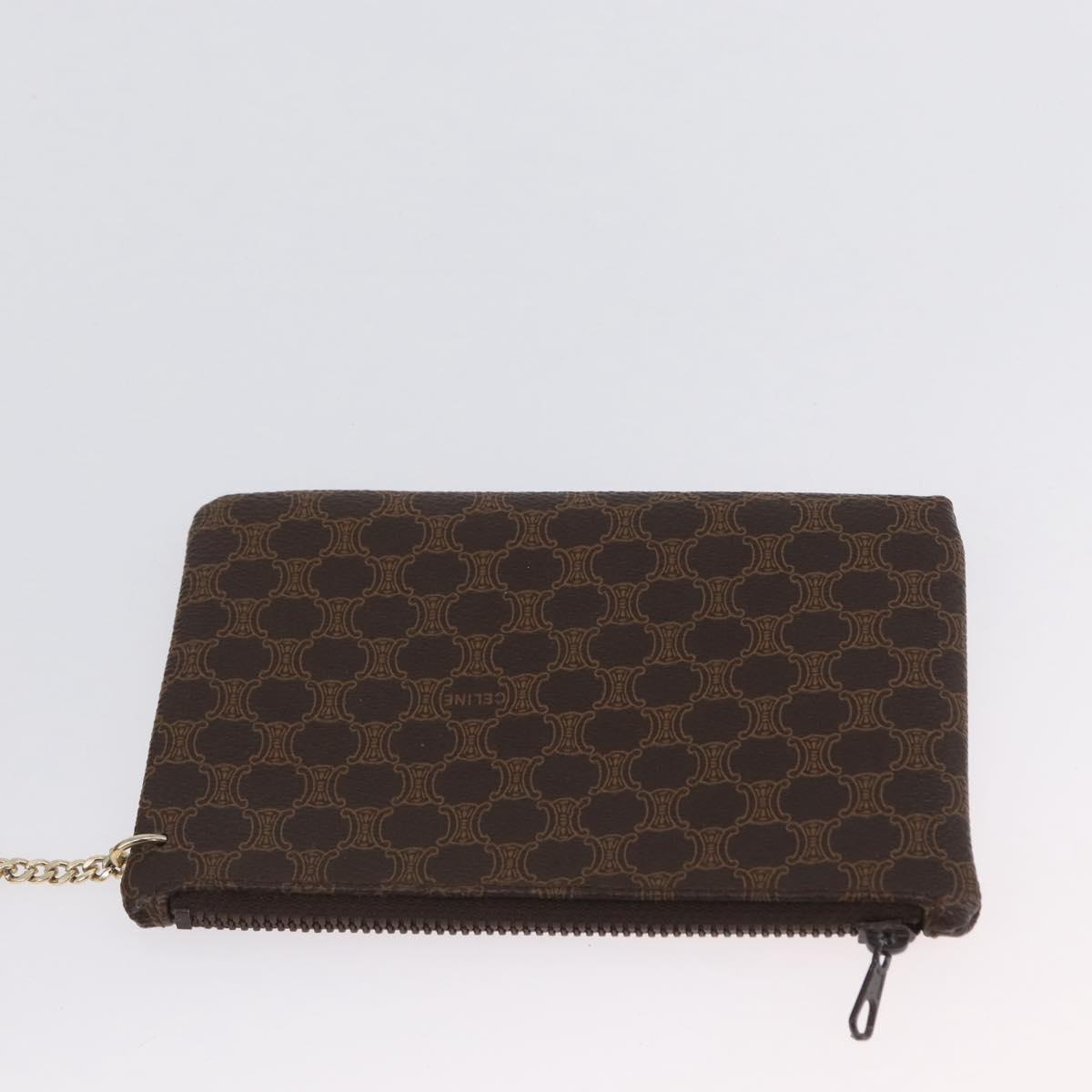 CELINE Macadam Canvas Shoulder Bag PVC Leather Brown Gold Auth LNZ210