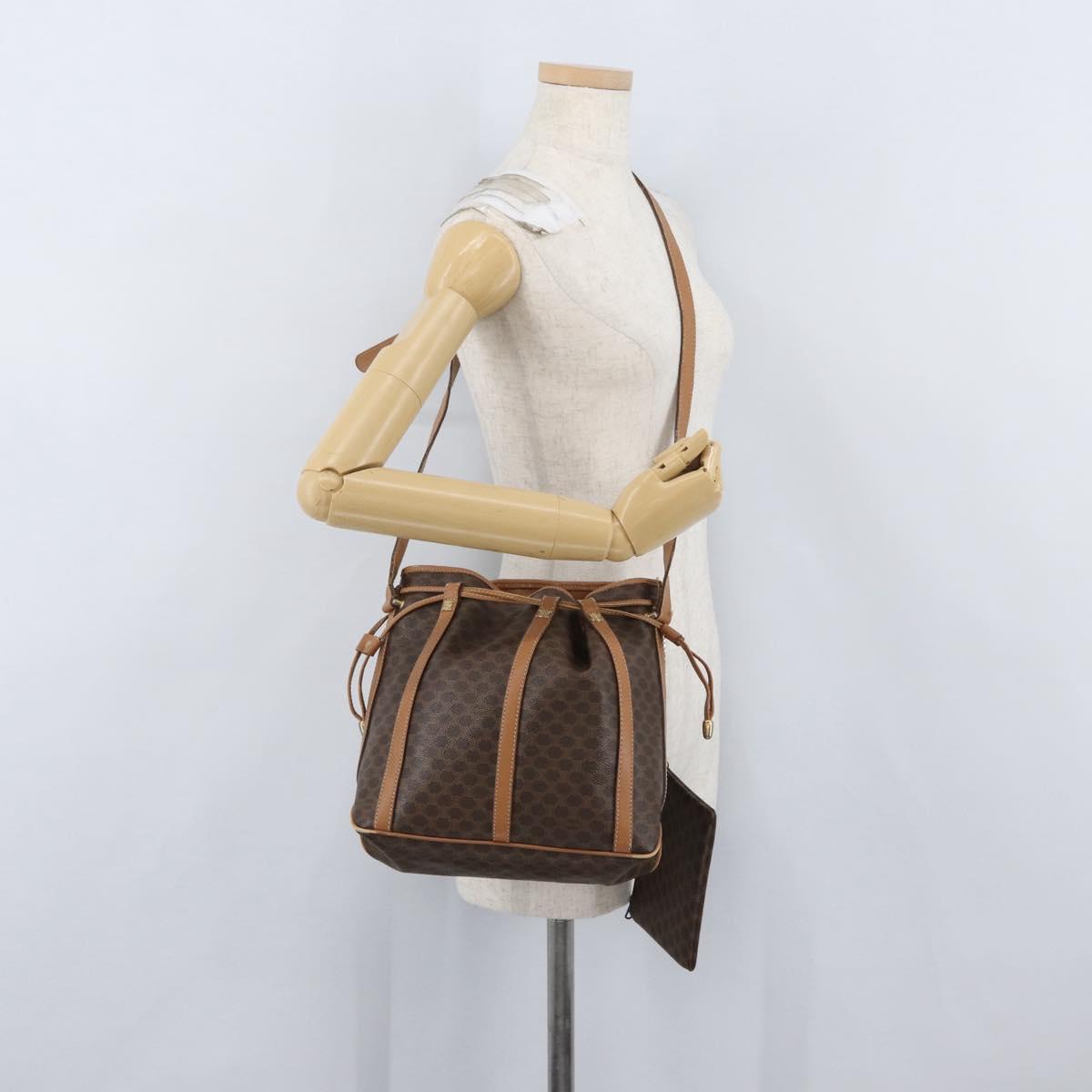 CELINE Macadam Canvas Shoulder Bag PVC Leather Brown Gold Auth LNZ210