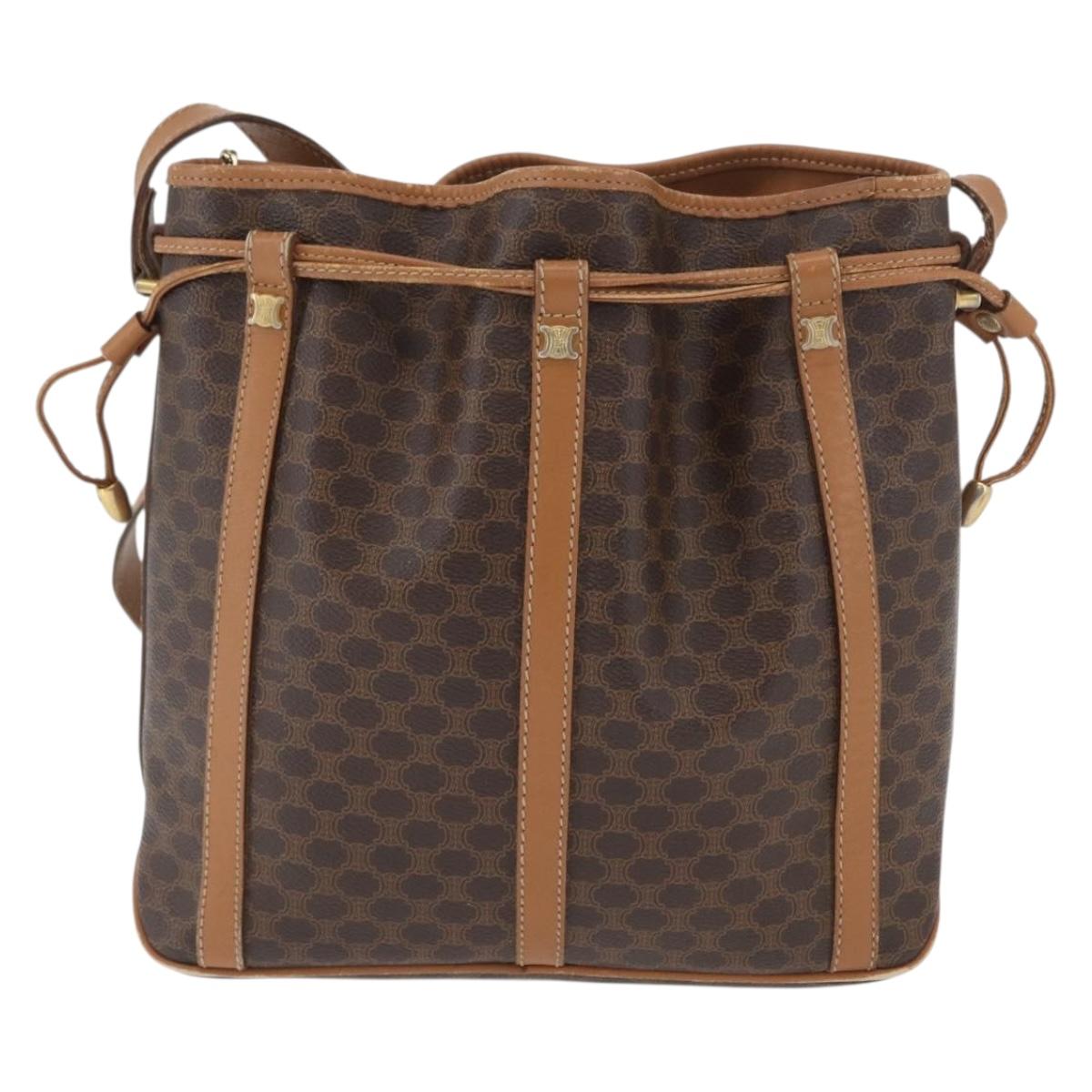 CELINE Macadam Canvas Shoulder Bag PVC Leather Brown Gold Auth LNZ210