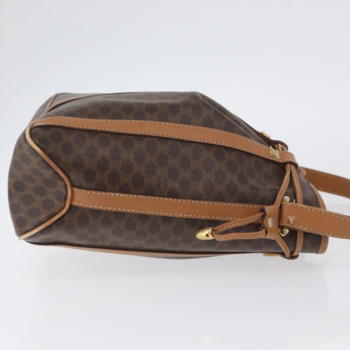 CELINE Macadam Canvas Shoulder Bag PVC Leather Brown Gold Auth LNZ210