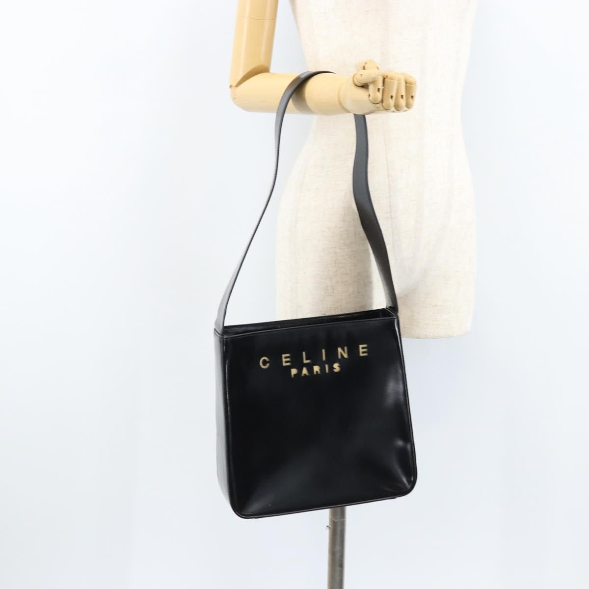 CELINE Shoulder Bag Leather Black Gold Auth LNZ211