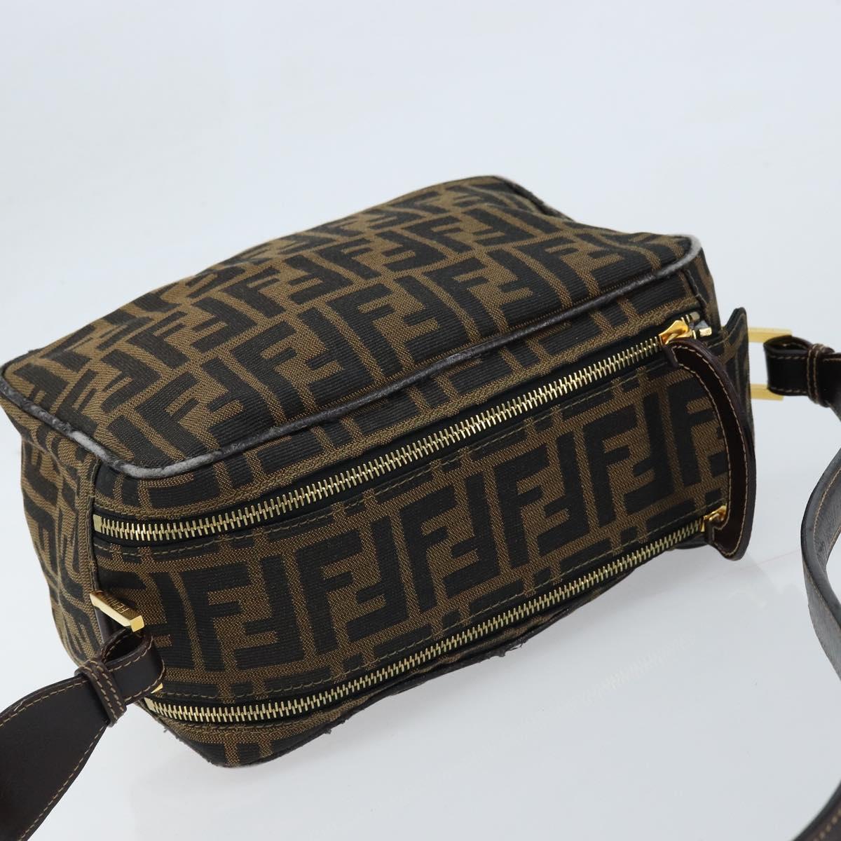 FENDI Zucca Canvas Shoulder Bag Brown Black Auth LNZ213