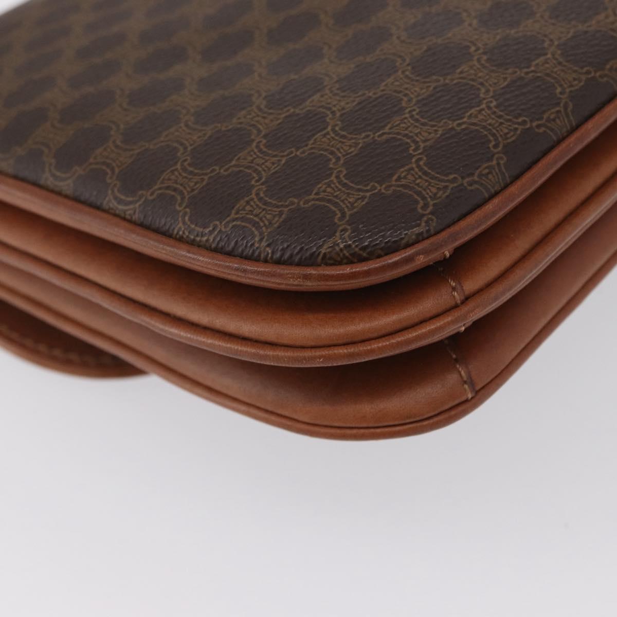 CELINE Macadam Canvas Shoulder Bag PVC Leather Brown Gold Auth LNZ224