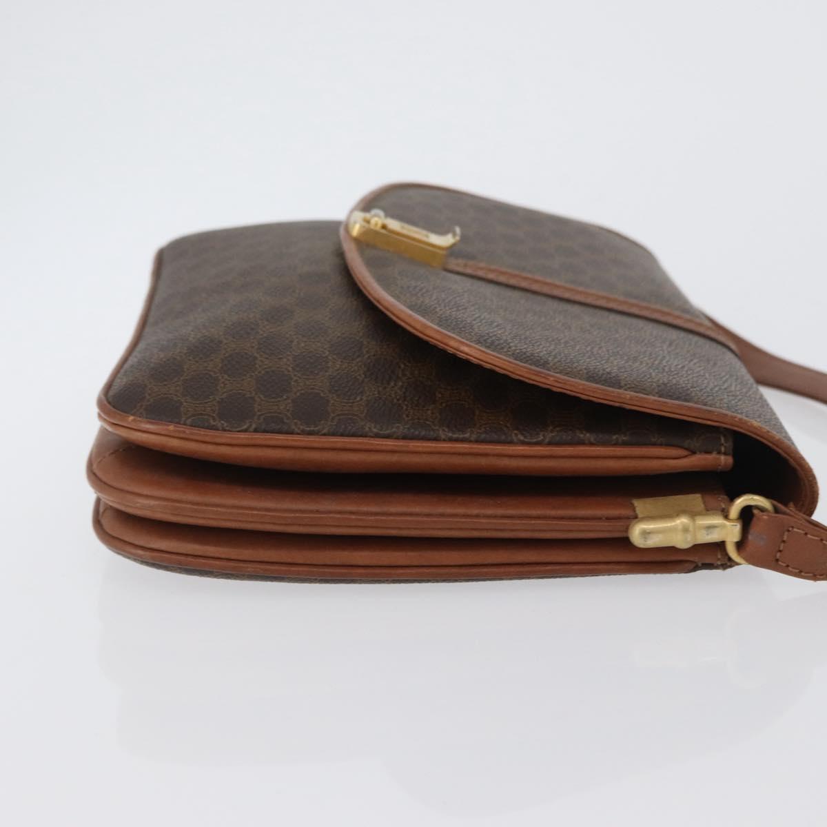 CELINE Macadam Canvas Shoulder Bag PVC Leather Brown Gold Auth LNZ224