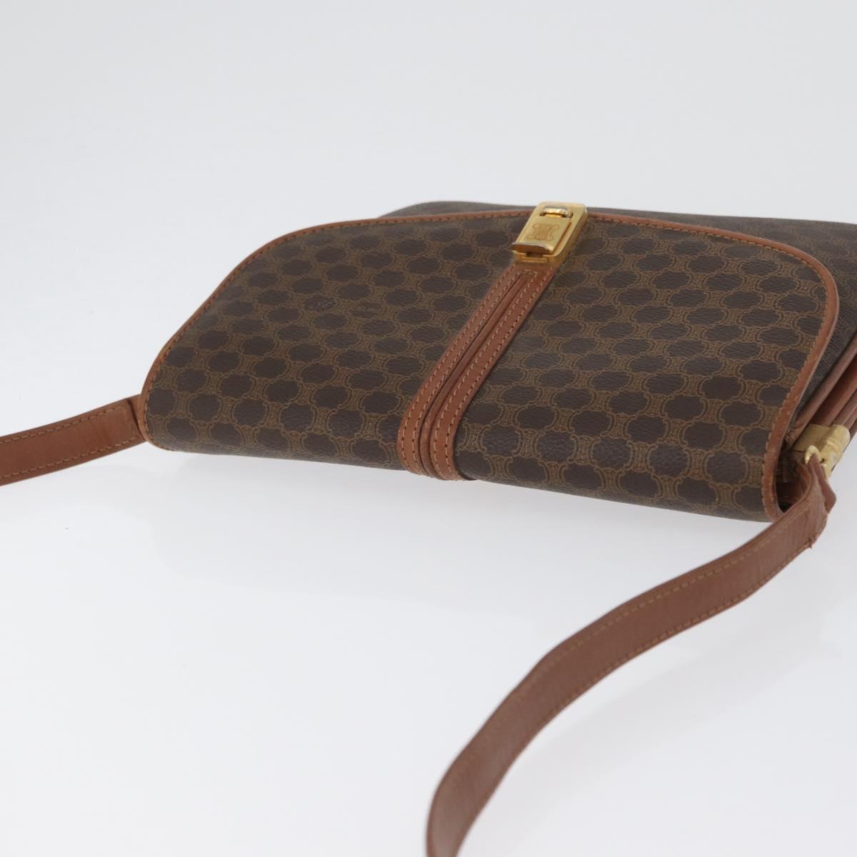 CELINE Macadam Canvas Shoulder Bag PVC Leather Brown Gold Auth LNZ224
