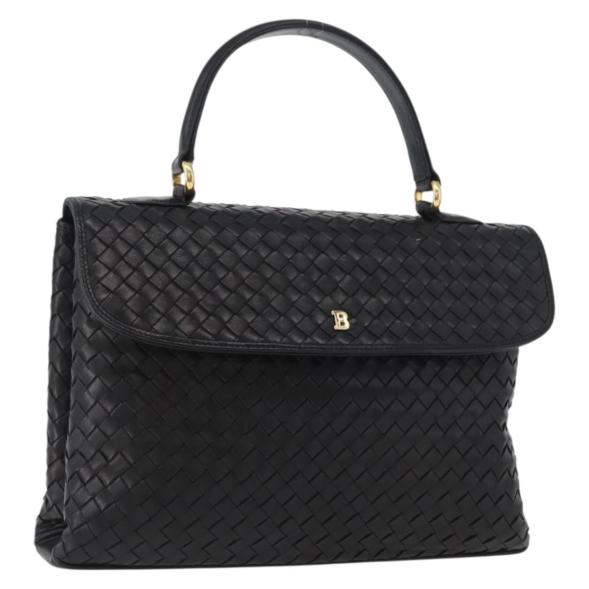 BALLY Hand Bag Leather Black Gold Auth LNZ227A