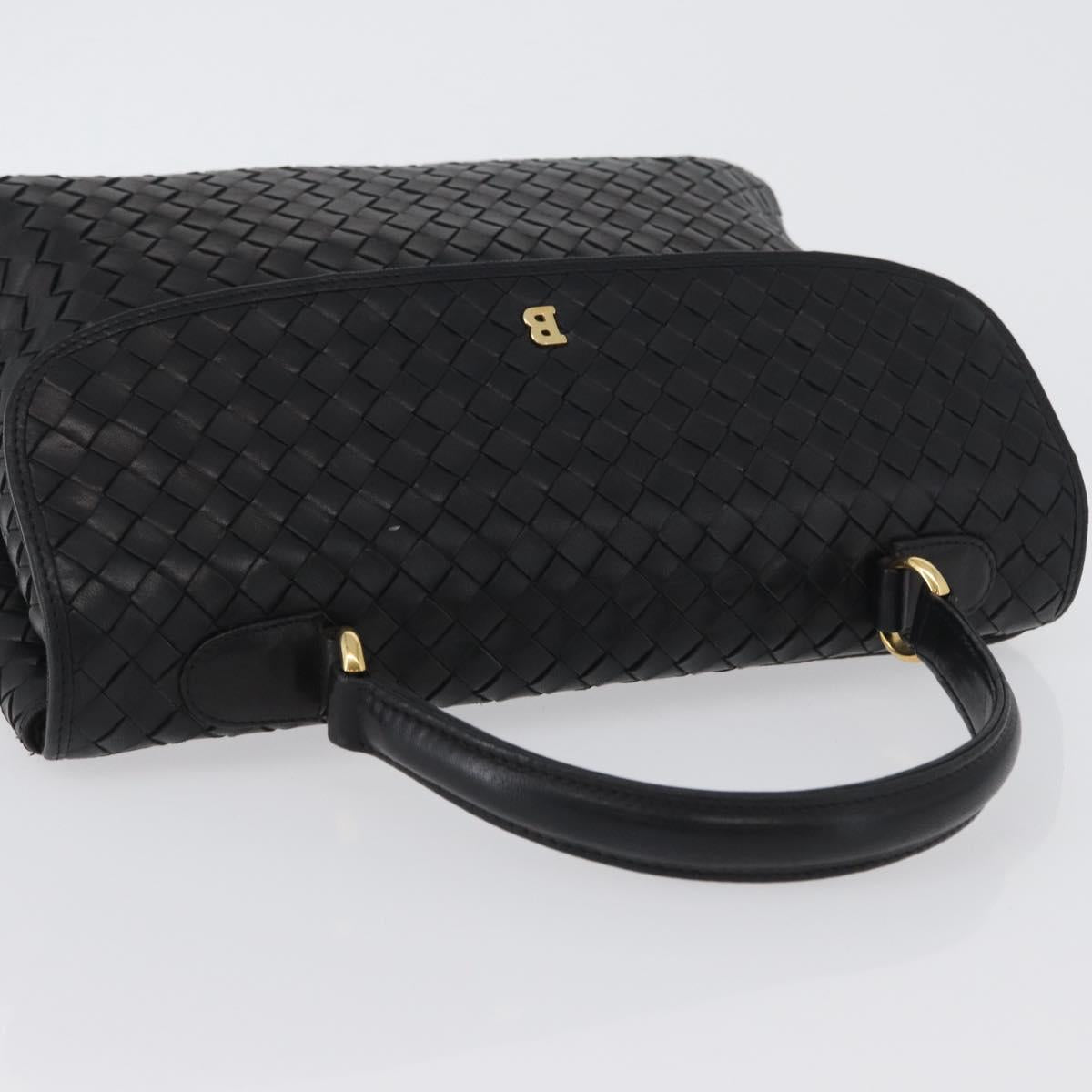 BALLY Hand Bag Leather Black Gold Auth LNZ227A