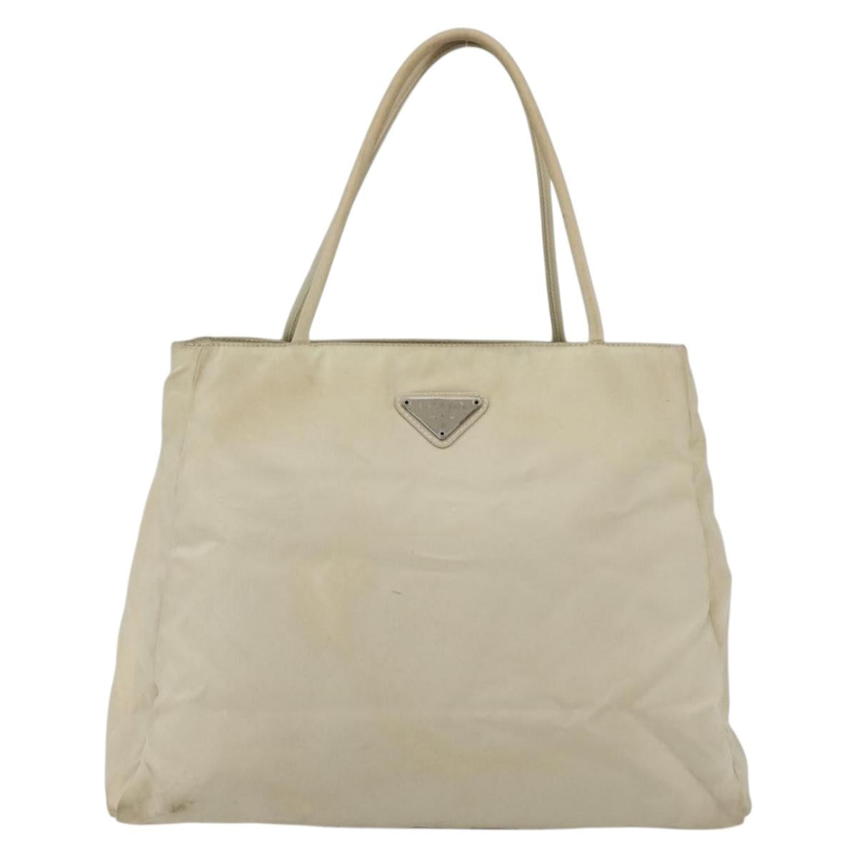 PRADA Hand Bag Nylon Ivory Silver Auth LNZ228