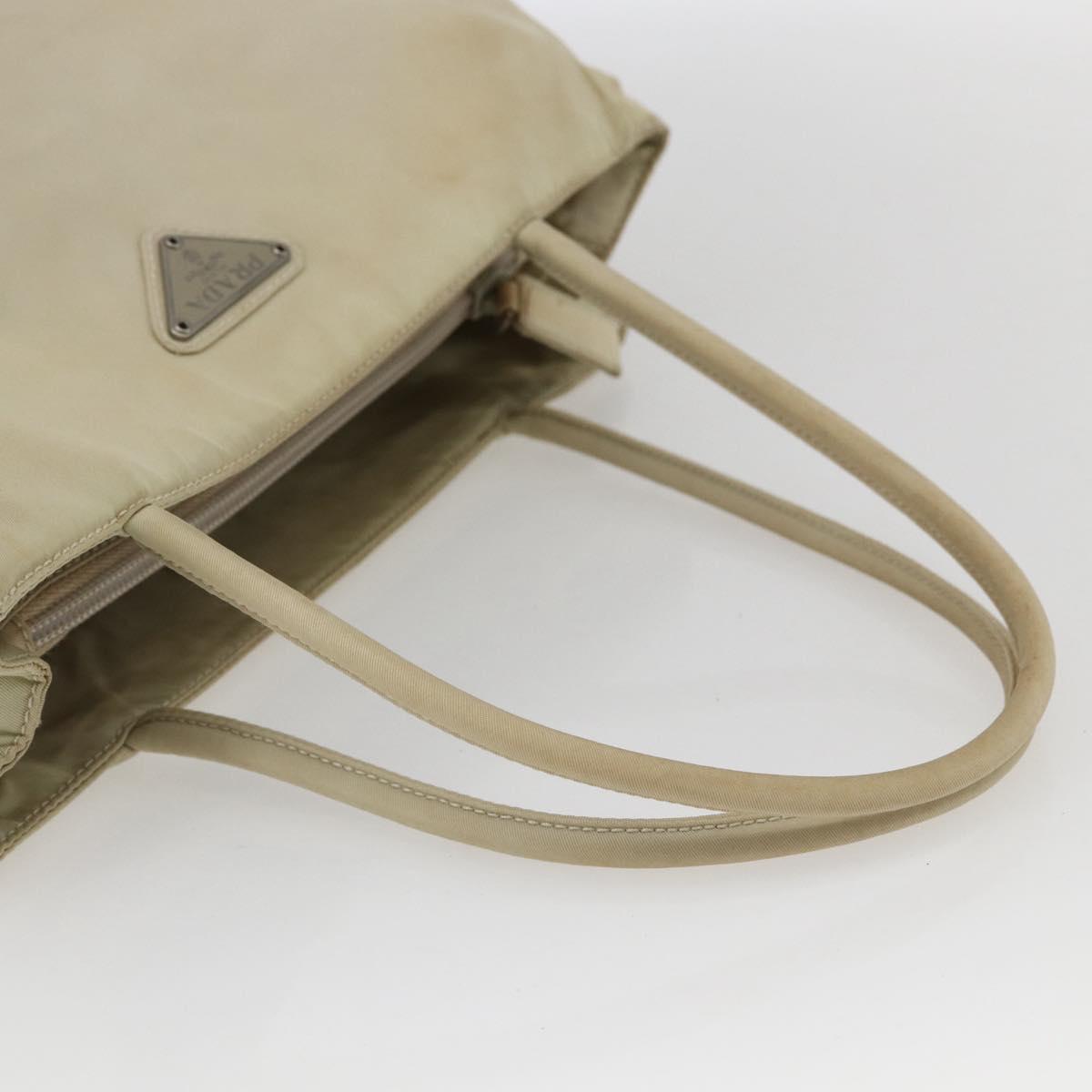 PRADA Hand Bag Nylon Ivory Silver Auth LNZ228