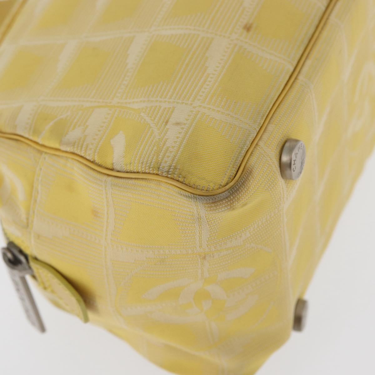 CHANEL New Travel Line Hand Bag Nylon Yellow Silver CC Auth LNZ232