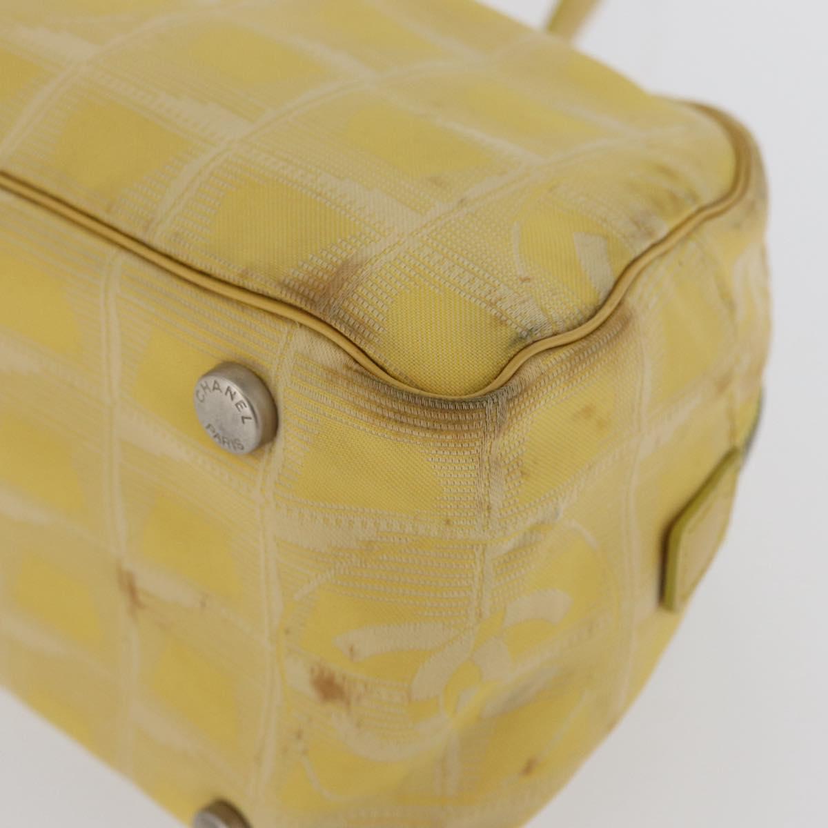 CHANEL New Travel Line Hand Bag Nylon Yellow Silver CC Auth LNZ232
