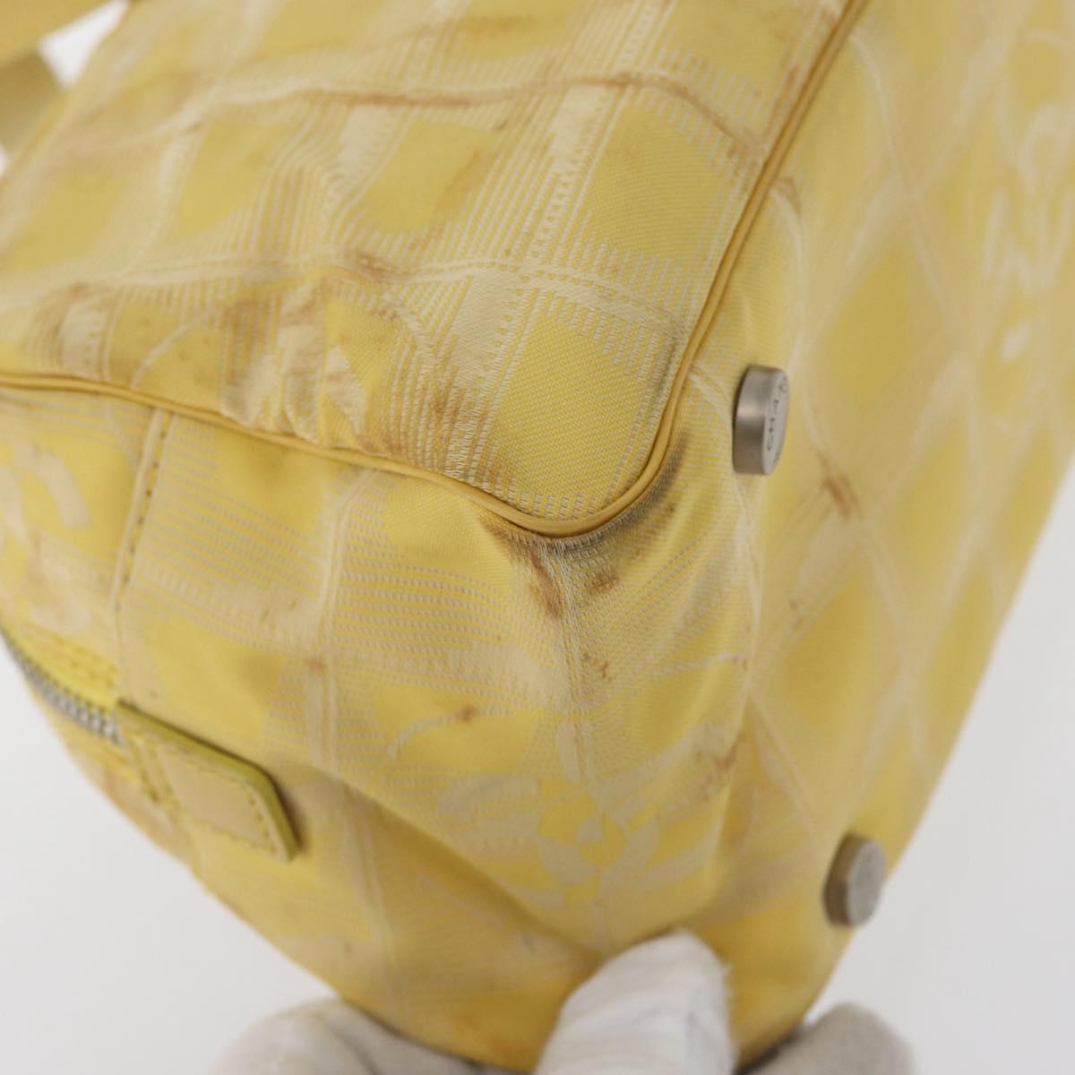 CHANEL New Travel Line Hand Bag Nylon Yellow Silver CC Auth LNZ232