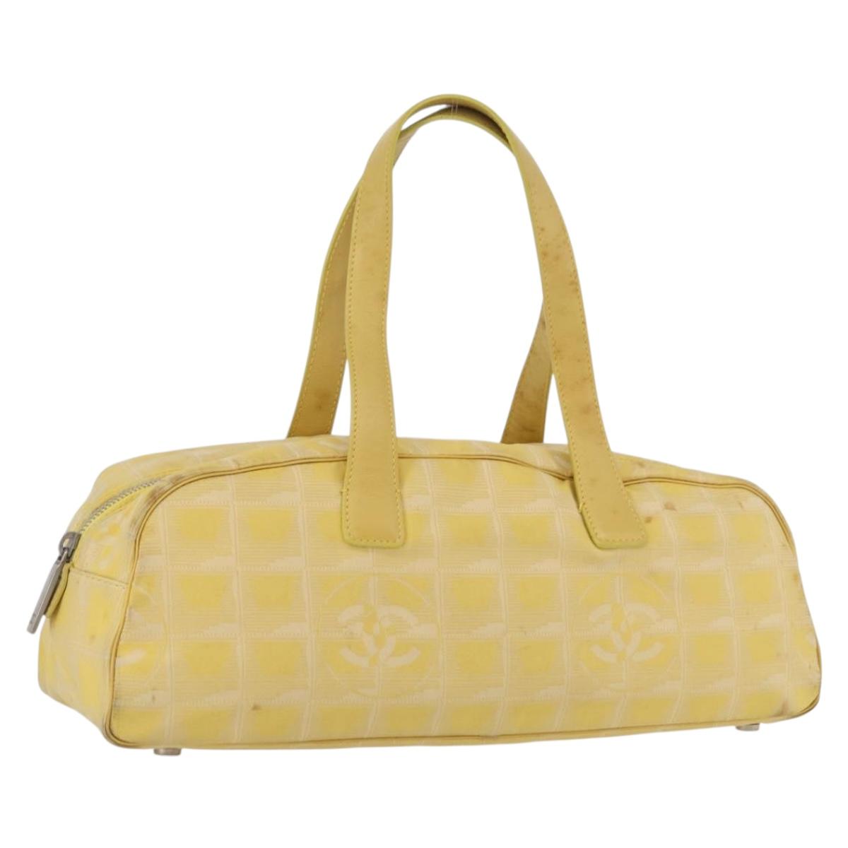 CHANEL New Travel Line Hand Bag Nylon Yellow Silver CC Auth LNZ232